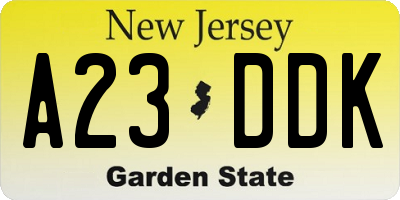 NJ license plate A23DDK