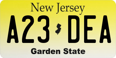NJ license plate A23DEA