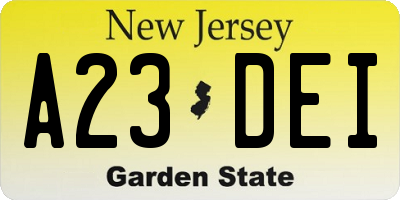 NJ license plate A23DEI