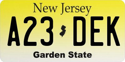 NJ license plate A23DEK