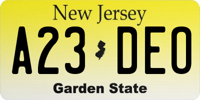 NJ license plate A23DEO