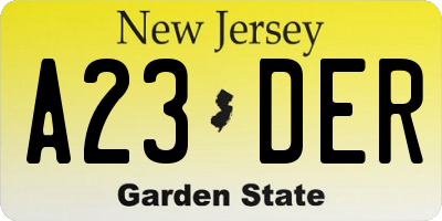 NJ license plate A23DER