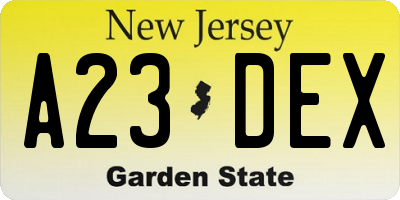 NJ license plate A23DEX