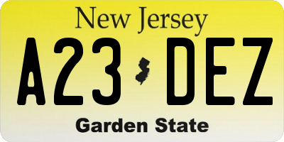 NJ license plate A23DEZ