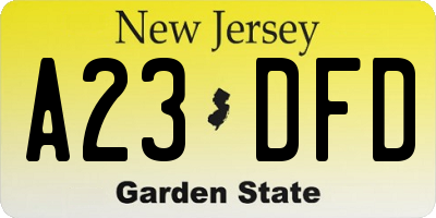 NJ license plate A23DFD