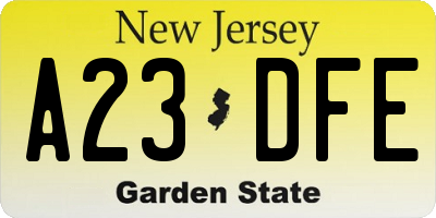 NJ license plate A23DFE