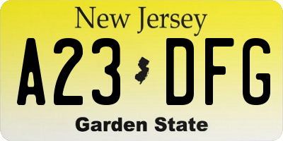 NJ license plate A23DFG