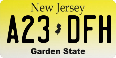 NJ license plate A23DFH