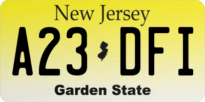 NJ license plate A23DFI
