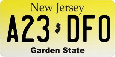 NJ license plate A23DFO
