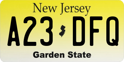 NJ license plate A23DFQ