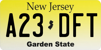 NJ license plate A23DFT