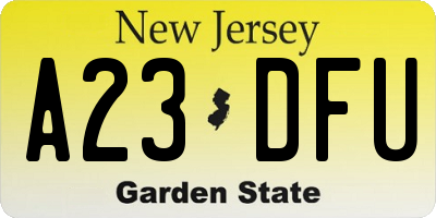 NJ license plate A23DFU