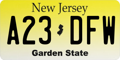 NJ license plate A23DFW