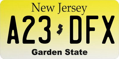 NJ license plate A23DFX