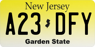 NJ license plate A23DFY
