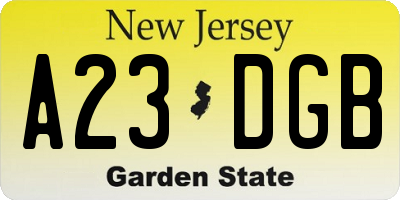 NJ license plate A23DGB