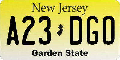 NJ license plate A23DGO