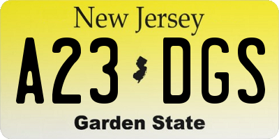 NJ license plate A23DGS