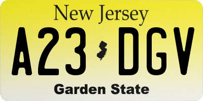 NJ license plate A23DGV