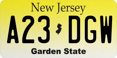 NJ license plate A23DGW