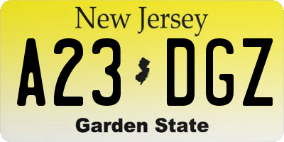 NJ license plate A23DGZ