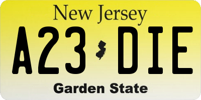 NJ license plate A23DIE