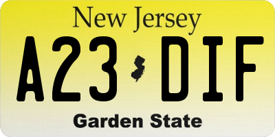 NJ license plate A23DIF