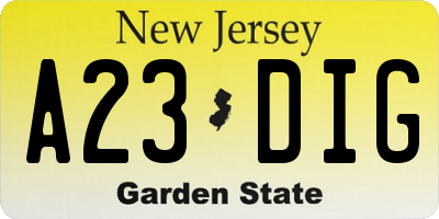 NJ license plate A23DIG