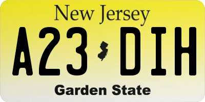 NJ license plate A23DIH