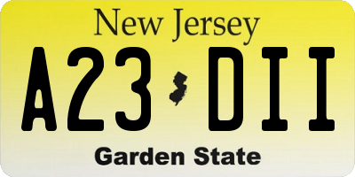 NJ license plate A23DII