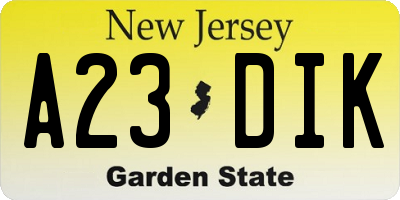 NJ license plate A23DIK