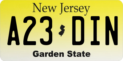 NJ license plate A23DIN
