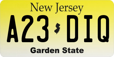 NJ license plate A23DIQ
