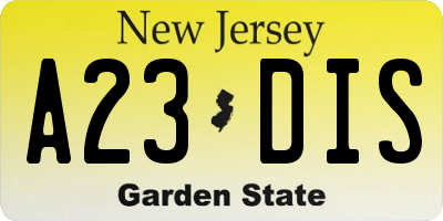 NJ license plate A23DIS