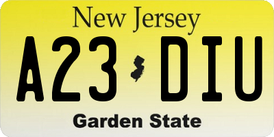 NJ license plate A23DIU