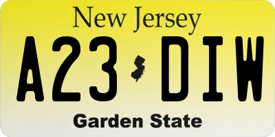 NJ license plate A23DIW