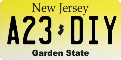 NJ license plate A23DIY