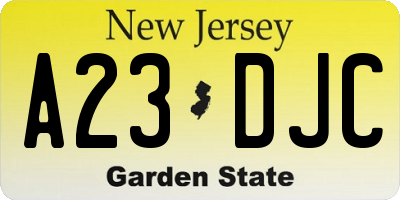 NJ license plate A23DJC