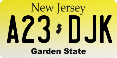 NJ license plate A23DJK