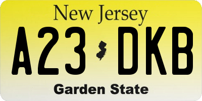 NJ license plate A23DKB