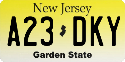 NJ license plate A23DKY