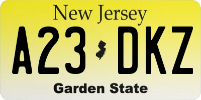 NJ license plate A23DKZ
