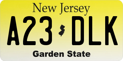 NJ license plate A23DLK