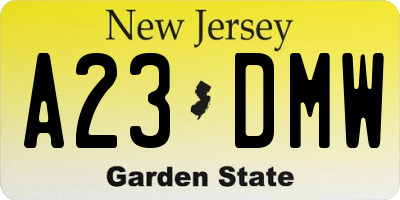 NJ license plate A23DMW