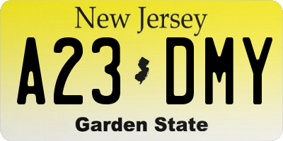NJ license plate A23DMY
