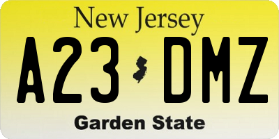 NJ license plate A23DMZ