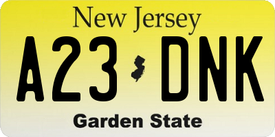 NJ license plate A23DNK
