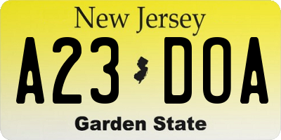 NJ license plate A23DOA