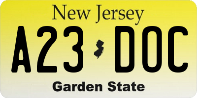 NJ license plate A23DOC